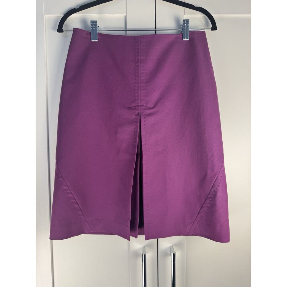Max Azria Collection Purple Cotton Pencil Knee Skirt Front Slit Lined Zip 4